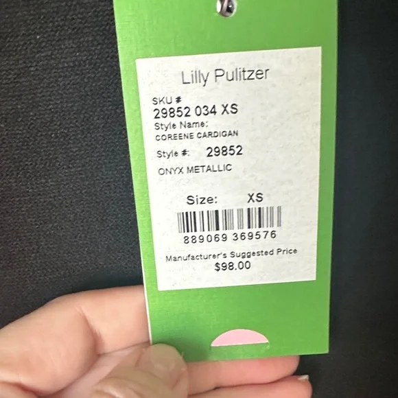 Lilly Pulitzer Black Open-Front Subtle Black Metallic Cardigan NWT - Picture 2 of 7